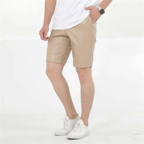 Summer Thin Section Men's Black Stretch Leather Shorts, Work Style Shorts Red White Blue PU Pants Male Five-point Pants 29-40 42