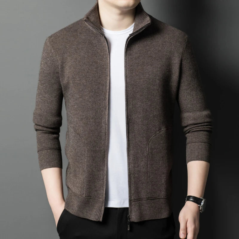 Solid Color Long-sleeved Stretch Cardigan for Men, Daily Casual Warm Sweater.Fall Jacket M-4XL
