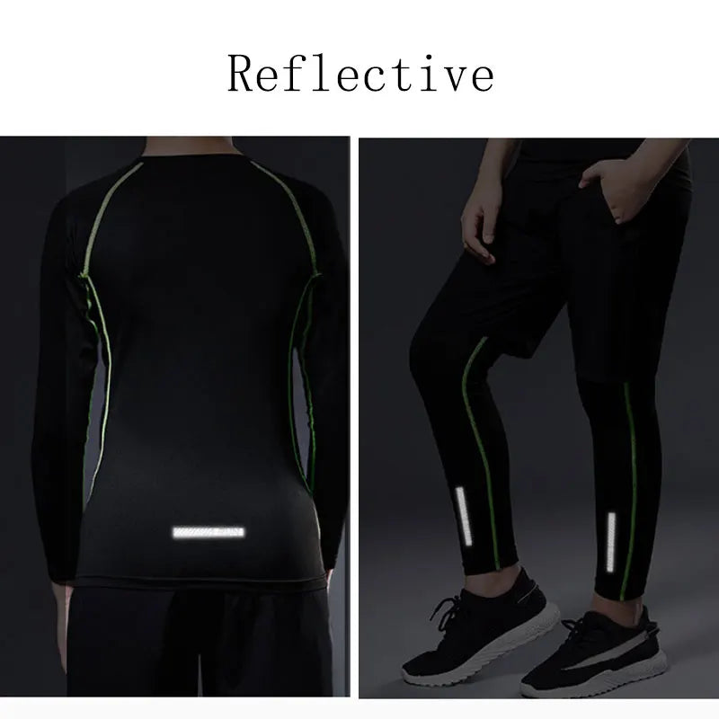 Kids Fleece-Lined Thermal Underwear Set Long Sleeve Compression Top Pants Warm Base Layer for Football Basketball Fitness