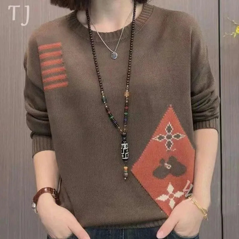 All-Match New Retro Middle Aged Mother Autumn Winter Pull Bottoming Shirt Knitted Sweater Female Clothing Pullover Tops Women