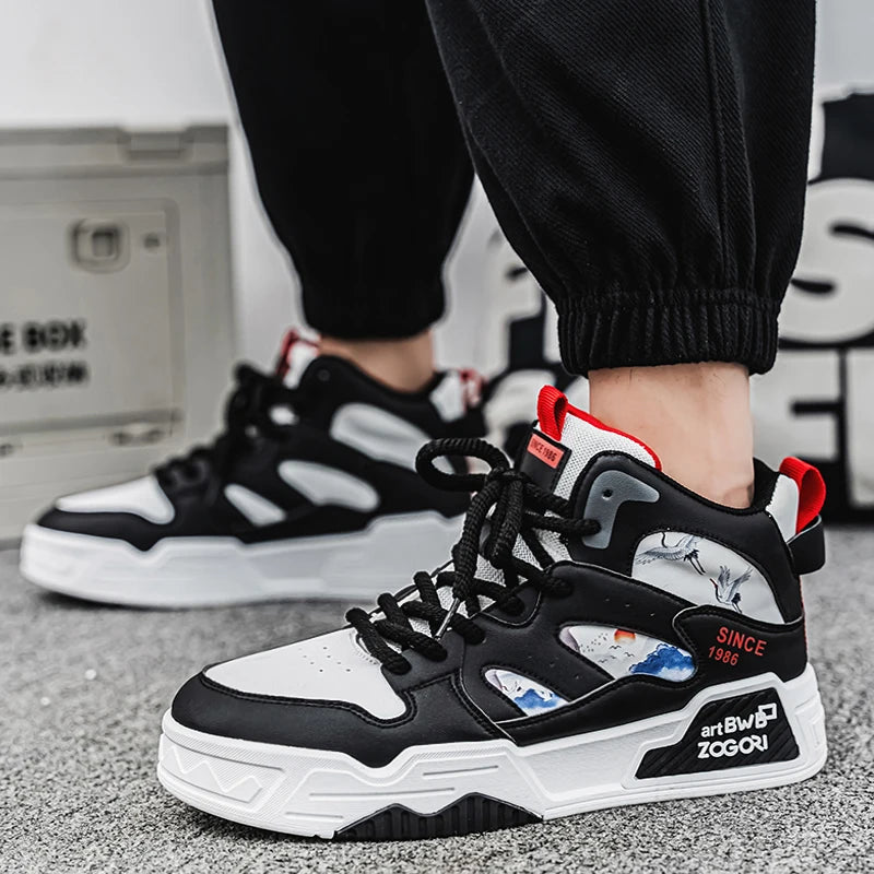 Men's high top board shoes spring and autumn new breathable soft sole comfortable outdoor casual shoes student sports flat shoes