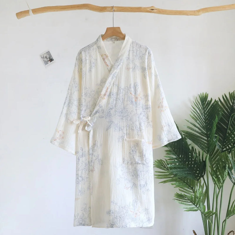Kimono Robes Floral Dressing Gown Sleepwear Spring Autumn New 100% Cotton Long Sleeve Women's Bathrobe Nightie Pyjama Female