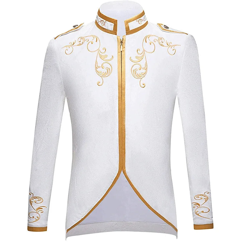 2026 New Halloween Men's Fashion Jacket, Blue Court Prince Embroidered Coat, Red Black White Purple Green Available Jackets