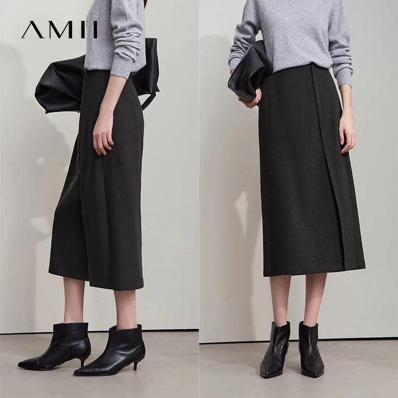 AMII សំពត់ពណ៌ត្នោតសម្រាប់នារីៗ រដូវស្លឹកឈើជ្រុះ ឆ្នាំ២០២៥ រចនាបថ Retro Brushed Twill Side Slit សំពត់ Midi សម្រាប់នារីការិយាល័យ សម្លៀកបំពាក់នារី 12543057