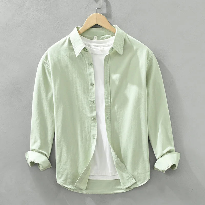 Men's Long-Sleeved Casual Shirt, Artistic Fresh Cotton Lapel Loose Shirt, Outdoor Camping Thin Coat, Cardigan Top