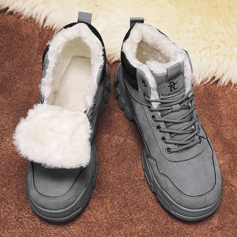 Men's cotton boots New winter warm plus velvet outdoor casual boots fashion soft-sole anti-slip comfort high-top snow work boots