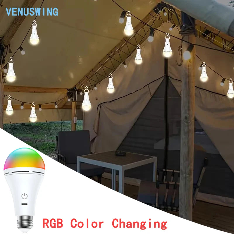 អំពូលភ្លើង E27 RGB ពណ៌ប៉ះ USB អាចសាកបាន អំពូលចល័ត អំពូលសង្គ្រោះបន្ទាន់ ភ្លើងពេលយប់សម្រាប់បន្ទប់ទទួលភ្ញៀវបោះតង់