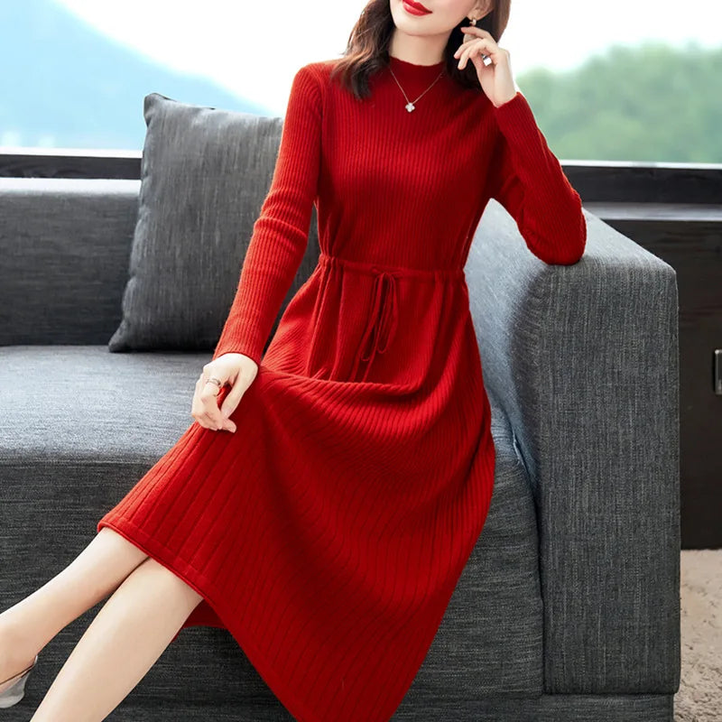 Basic Wear Knit Winter Clothes Woman Pulls New Fashion Middle Aged Mother Sweater Dress Spring Autumn Pullovers Knitwear Jumper