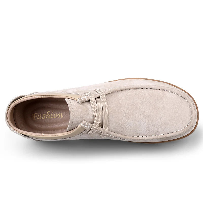 Men's Suede Moccasins Casual Lace Up Walking Shoes Non Slip Rubber Sole Lightweight Comfort Daily Driving Shoes