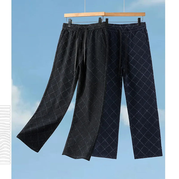 Men's Loose Fit Joggers with Drawstring Waist – Comfortable Diamond Plaid Casual Pants for Fall Daily Wear