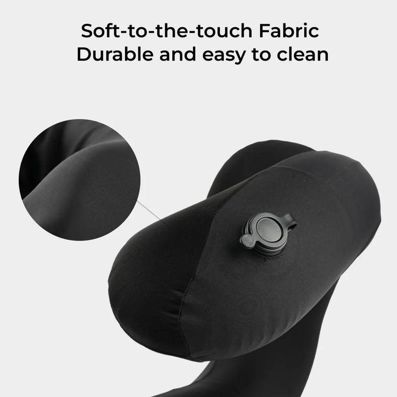 FLEXTAIL X VOLLYC Inflatable Travel Neck Pillow, Soft Knit with Adjustable Firmness & Earplugs for Car, Train, Airplane & Office
