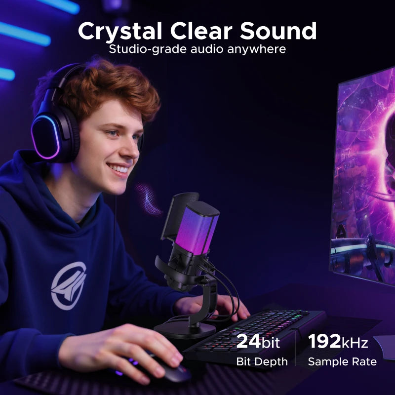 UGREEN USB Microphone with Touch Mute Button and RGB Lighting Suitable for PC Mac Gaming Karaoke Recording Streaming Podcasting