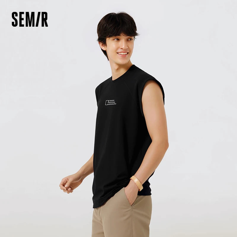 Semir Mens Vest 2026 Loose Fit Letter Printed Knitted Waistcoat Moisture Wicking Quick Dry Casual Style Soft Daily Wear Tops