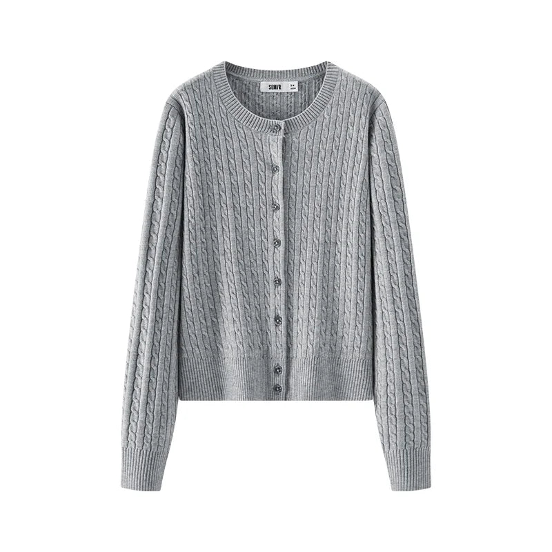 Semir Chic Cardigan Women 2026 Spring Short Cable Knit Crew Neck New Year Style Casual Comfortable Fashion Knitwear Top