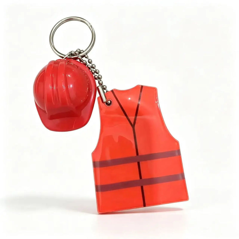 Creative Vest + Safety Helmet Shaped Keychain, Night Travel Sports Reflective Pendant for Backpack Luggage Hanging Accessories