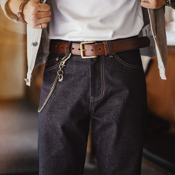 ខោខូវប៊យ Maden របស់បុរស Vintage 10.9oz Selvedge Raw Denim Jeans Indigo Straight Fit Pants Zip Fly Casual Trousers សម្រាប់រដូវស្លឹកឈើជ្រុះ និងរដូវរងា