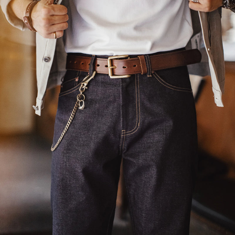 ខោខូវប៊យ Maden របស់បុរស Vintage 10.9oz Selvedge Raw Denim Jeans Indigo Straight Fit Pants Zip Fly Casual Trousers សម្រាប់រដូវស្លឹកឈើជ្រុះ និងរដូវរងា