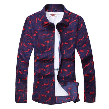 Men's Large Size Long Sleeve Printed Shirts, Single Breasted Lapel Shirt, Business Casual Camisas Para Hombre