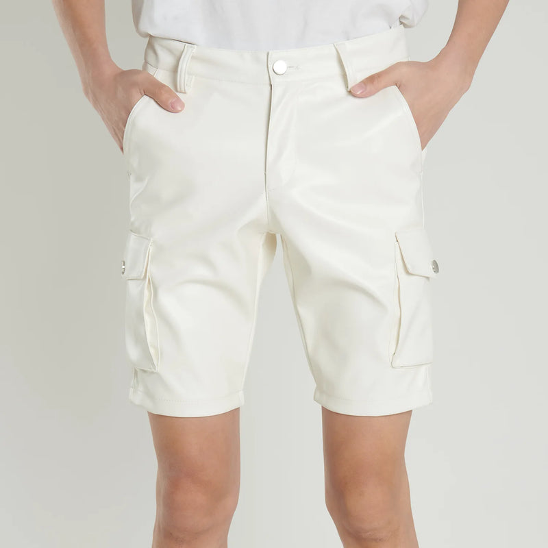 Summer Thin Section Men's Black Stretch Leather Shorts, Work Style Shorts Red White Blue PU Pants Male Five-point Pants 29-40 42