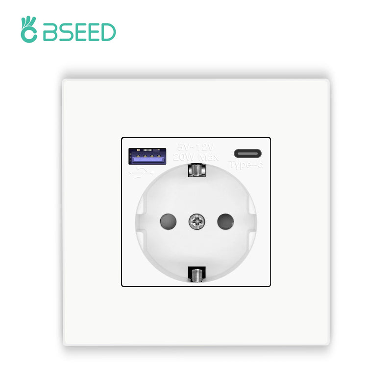 BSEED Single Wall Socket USB Type-C Fast Phone Charge Port Socket 20W Triple Power Plugs Plastic Panel Four Frame Outlets