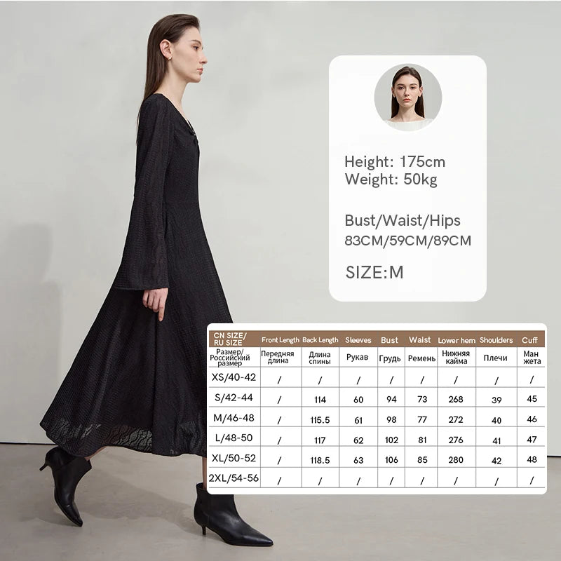 AMII Women's 2026 Autumn Dress Irregular Neck Elegant Casual Pullovers Flared Long Sleeves Dress Ladies Clothes 12523080