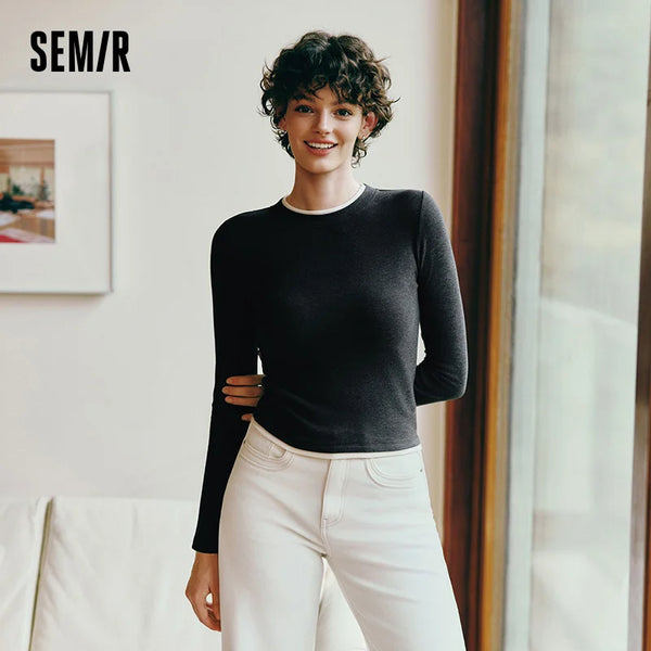 អាវយឺត Semir សម្រាប់នារី ធ្វើពីក្រណាត់ប្រឆាំងបាក់តេរី ស្រទាប់ក្នុងរោមចៀម ដៃវែង ស្លីមហ្វីត រដូវរងា ឆ្នាំ២០២៦ ទន់ស្រួលពាក់
