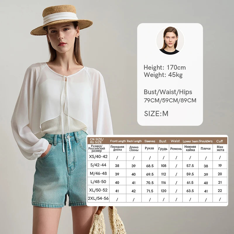 Amii Women's Minimalist Blouse 2026 Summer New Commuting Versatile V-Neck Tops Short Raglan Sleeve Thin Chiffon Blouse 12542281