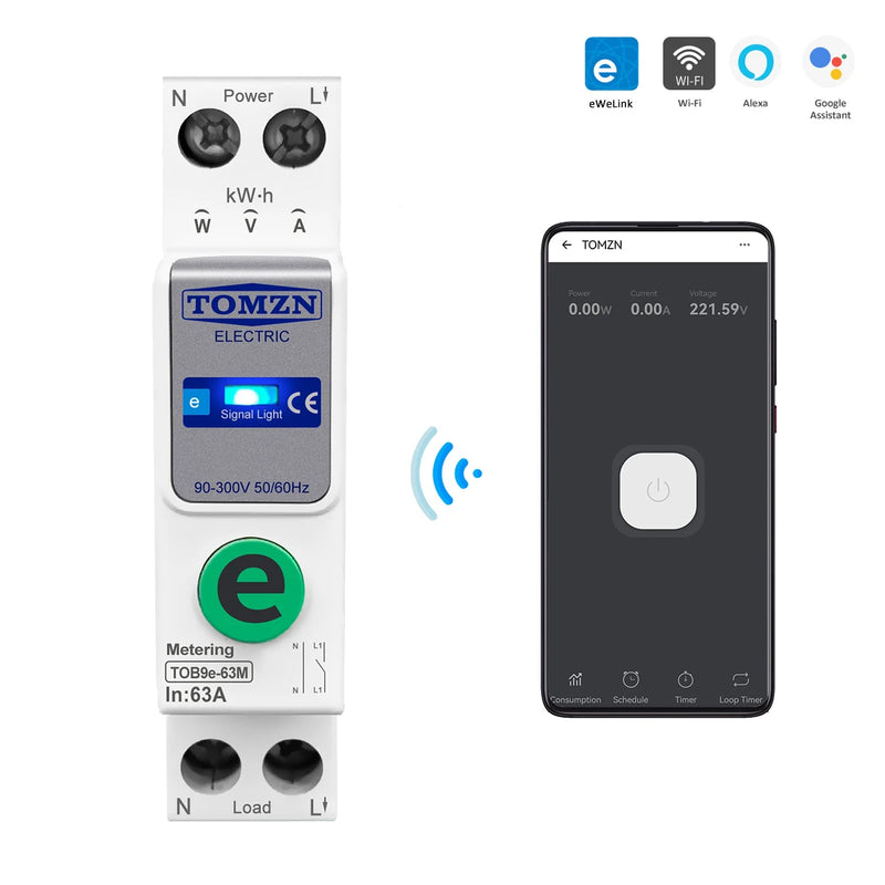 TOMZN TOB9e-63M Ewelink 110V 220V WIFI Smart Energy Meter Kwh Metering Monitoring Circuit Breaker Timer Relay Smart Home 63A