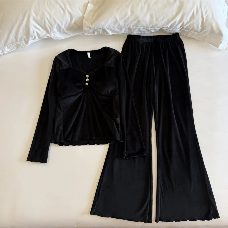 Pijama Mujer Invierno New Chest Pad Top Sleepwear Women Home Suit Velvet Pajamas Set Autumn Winter Nightwear Pyjamas Clothes