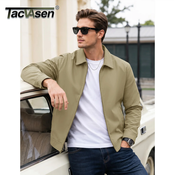 TACVASEN 2026 Men's Lightweight Jacket Water-repellent Windbreaker for Fall Winter Solid Color Fashion Patchwork Lining Overcoat