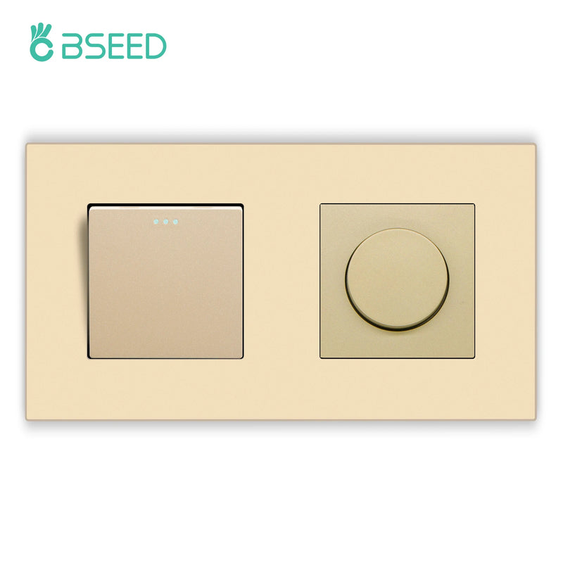 BSEED Mechanical Button Switch 1/2/3Gang 1Way Plus Knob Switch LED Dimmer Light Switch Plastic Frame Wall Light Switch On Off