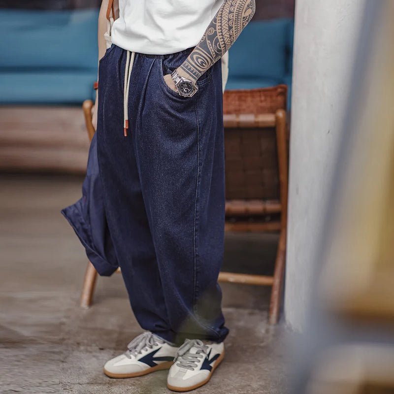 ខោខូវប៊យ Maden Casual 10oz Jogger Denim ជាមួយនឹងខ្សែចងចង្កេះយឺតសម្រាប់ខោបុរសនិទាឃរដូវ និងរដូវស្លឹកឈើជ្រុះ