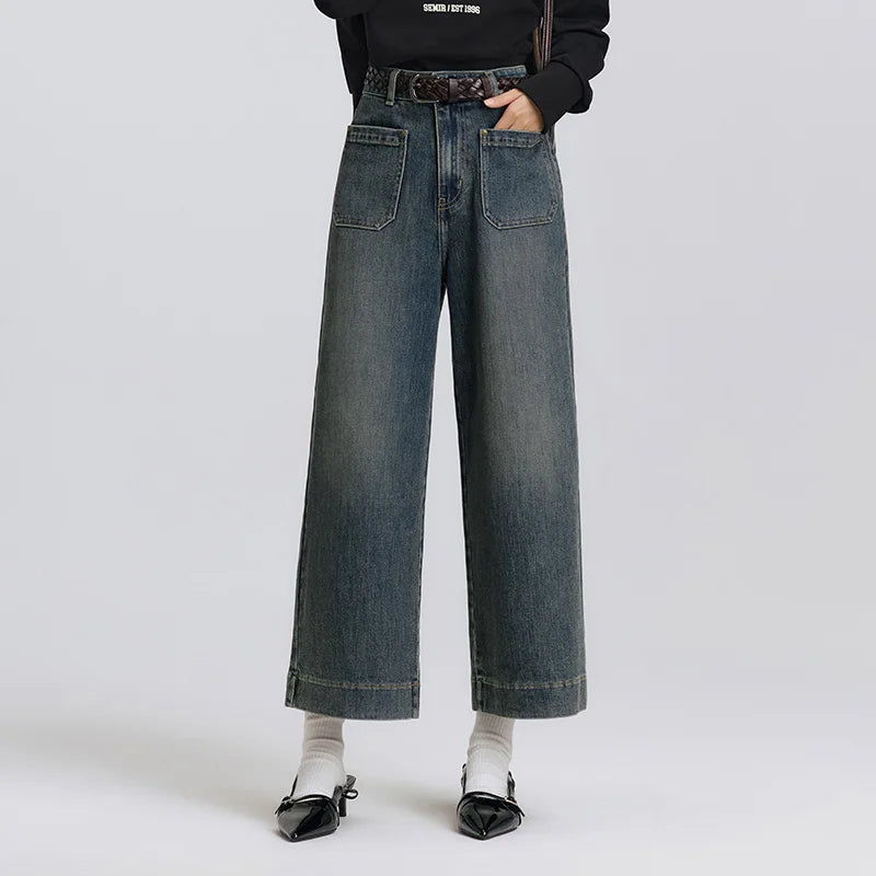 Semir Stretch Jeans Women 2026 Spring High Elastic Wide Leg Slim Fit Cropped Length Casual Fashion Versatile Trousers