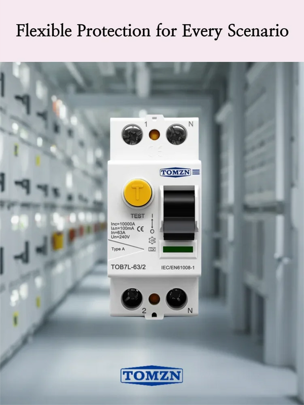 TOMZN Electromagnetic RCCB, Type A/AC/B/F, 2P/4P 40A/63A Rated 30mA/100mA/300mA Sensitivity with Anti-Electric Shock Protection