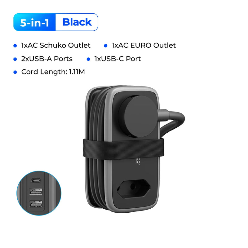 ORICO 5-In-1 Smart Charging Sockets 2AC 3USB Port Outlets 1.1M Extension Cable EU Plug Travel Power Strip Usb Electrical Socket