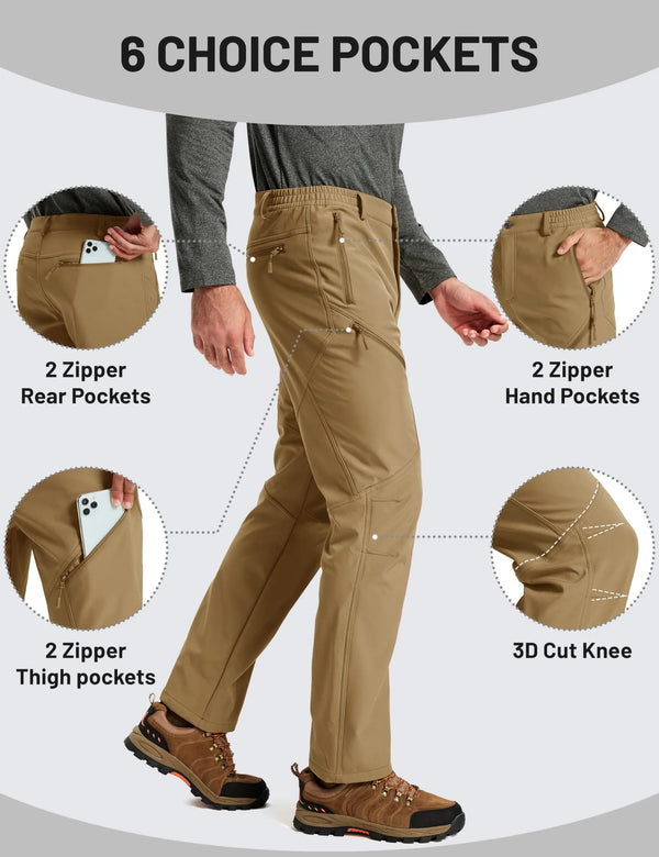TACVASEN Men's Winter Fleece Lined Hiking Pants Waterproof Softshell Cargo Pant 6 Zipper Pockets Thermal Trekking Skiing Trouser
