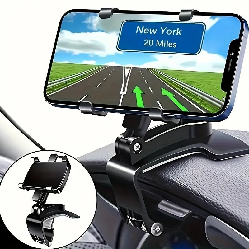 1pc 360° Rotating Car Phone Holder Suction & Adhesive Dashboard Mount ABS Stable Hands-Free Navigation Car Accessory.