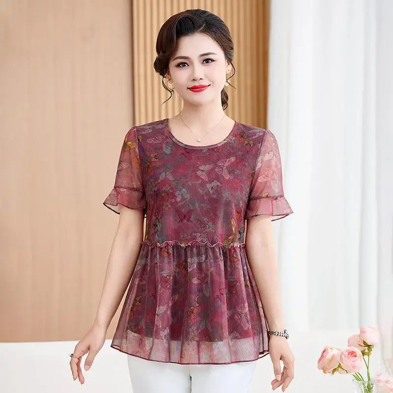 អាវយឺតបោះពុម្ពទាន់សម័យ សម្លៀកបំពាក់នារីរដូវក្តៅថ្មី អាវរលុងធម្មតា អាវយឺតសម្រាប់ធ្វើដំណើរ