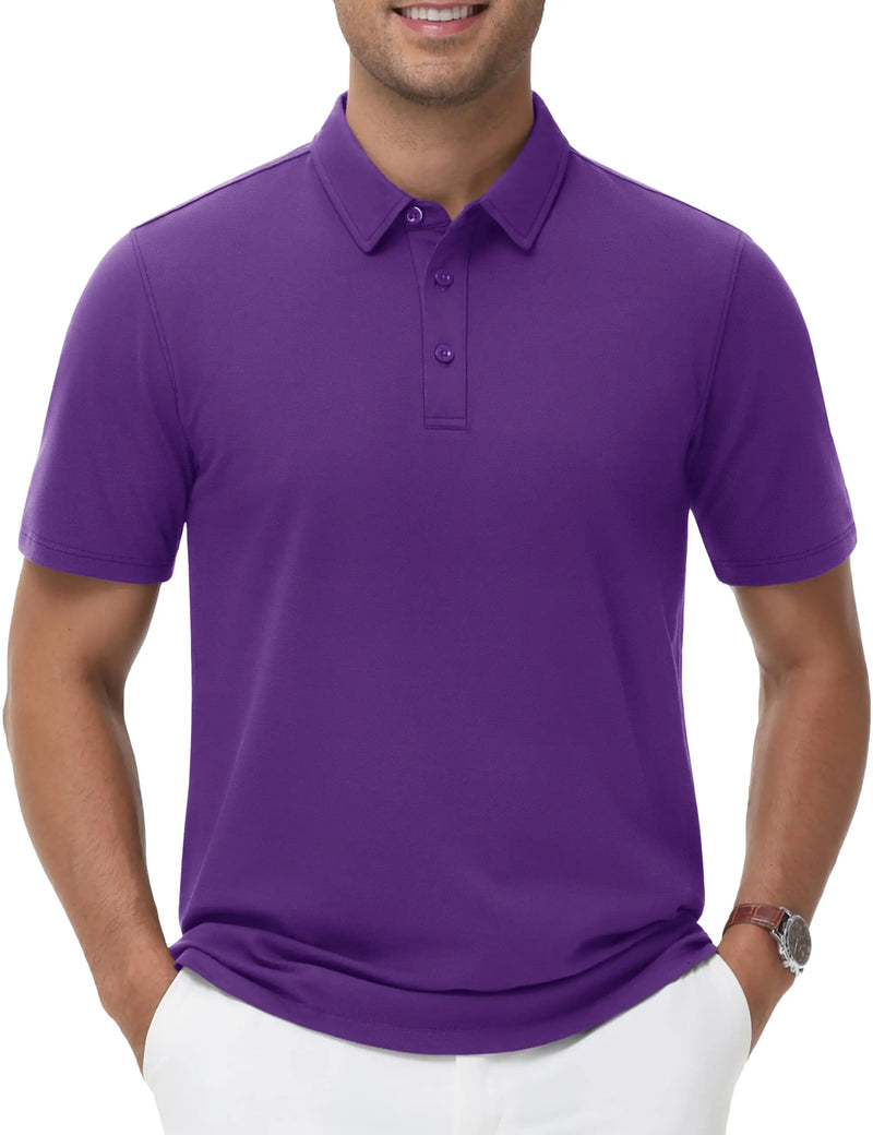 TACVASEN Polo Shirts Men's Short Sleeve Soft Cotton Pique T-Shirts 3 Buttons Classic Fit Casual Performance Golf Shirts Cooling