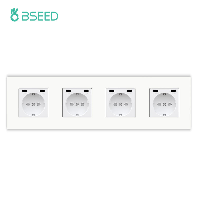 BSEED M1 Series EU Wall Socket USB Type-C Port Outlets Double Plastic Frame Sockets Triple Power Plugs Kids Protection 16A