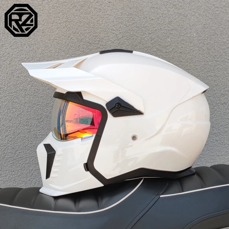 ORZ approves high-quality retro motorcycle helmet modular multifunctional combination helmet Black Warrior off-road full helmet