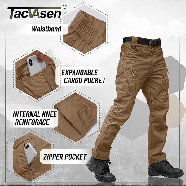 TACVASEN Zipper Pockets Pants Safari Clothing Men‘s Outdoor Cargo Pants Hiking Combat Trousers Ripstops Work Pants Field Male