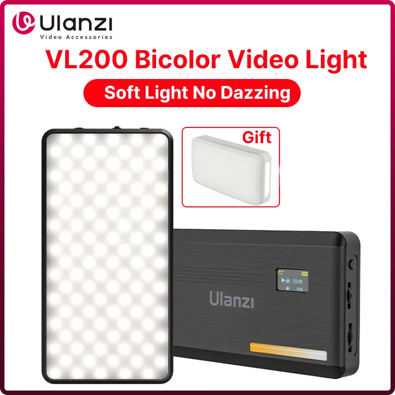 ភ្លើងវីដេអូ Ulanzi VL200 LED សម្រាប់អ្នកជំនាញ 2500K-9000K ភ្លើងថតរូបដែលអាចបន្ថយពន្លឺបានសម្រាប់កាមេរ៉ា Sony Nikon Canon
