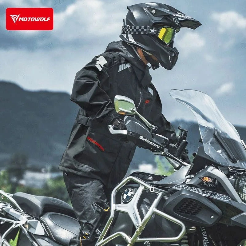 អាវភ្លៀងការពារទឹកម៉ូតូ MOTOWOLF អាវការពារភ្លៀងសម្រាប់ជិះម៉ូតូ អាវការពារភ្លៀងសម្រាប់អ្នកជិះតែម្នាក់ ខោការពារភ្លៀង