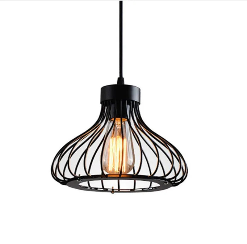 JOYINLED Black Vintage Chandelier Design Simple Cage Iron Creative Pendant Lamp 23cm for Kitchen Bedroom Living Room Hallway Bar