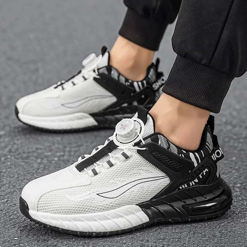 Men's rotating buckle sports casual shoes four seasons breathable lightweight outdoor running shoes student basketball sneakers