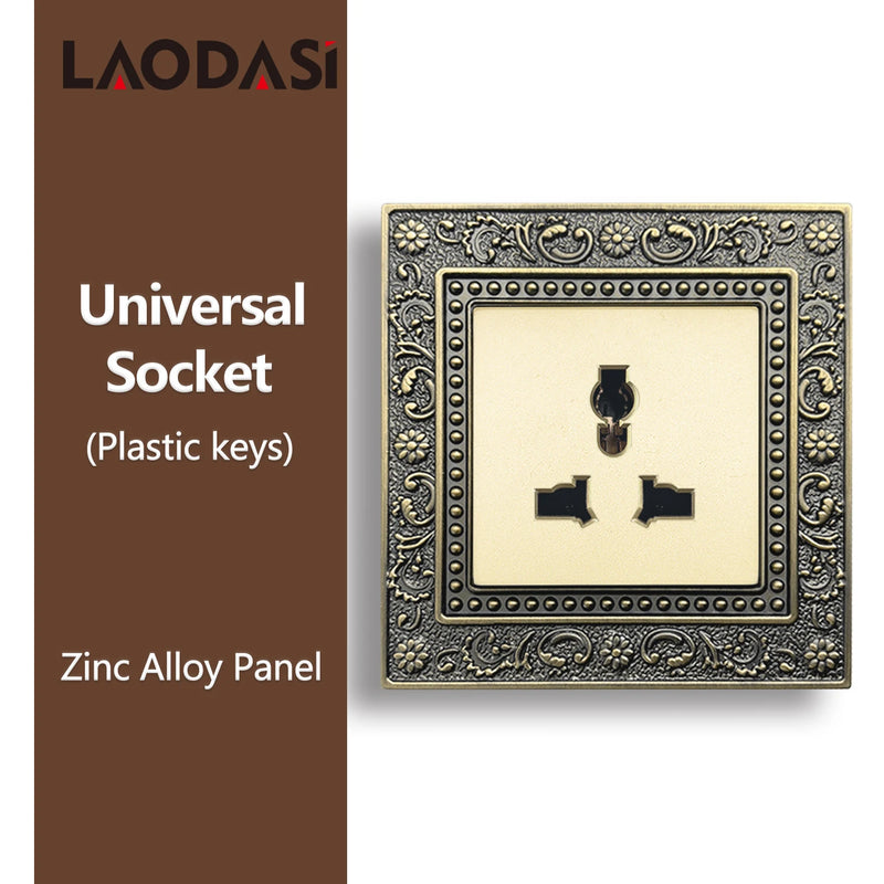 Deopoguye Vintage EU FR UK Light Switch Socket,Europe Standard Metal Zinc Alloy Push 1/2/3Gang Switch Panel for Home Improvement