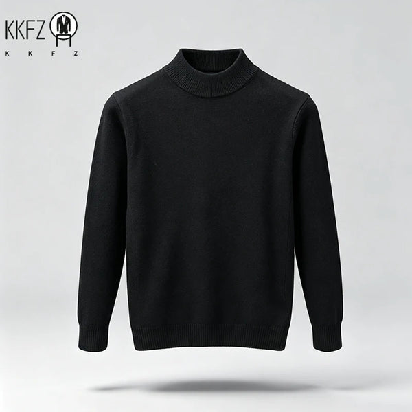Men Regular Fit Mock Neck Knit Pullover Ribbed Collar And Cuffs For Street Style And Office Daily Commute Wear