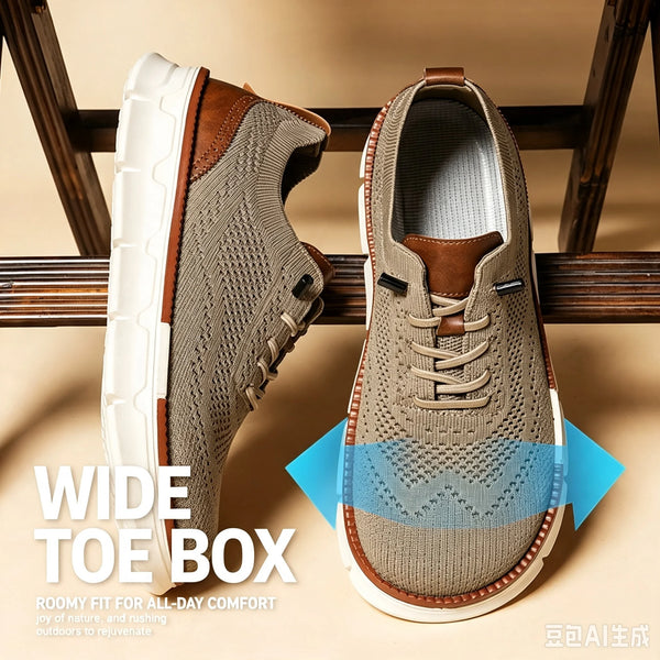 Wide Toe Men Breathable Knit Oxford Shoes Slip on Business Platform Sneakers Comfort Walking Shoes for Wide Feet & Swollen Feet