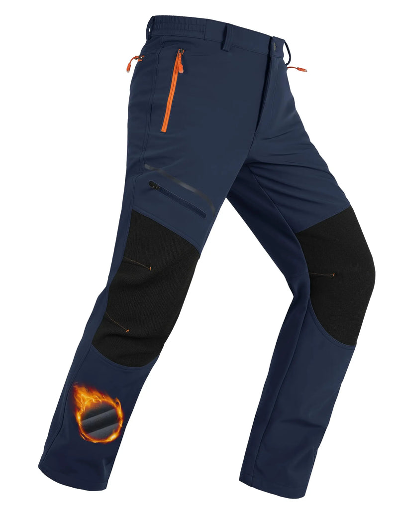 TACVASEN Men's Fleece Lined Softshell Hiking Pants  Winter Waterproof Trousers Outdoor Thermal Pants With Zip Pockets Warm